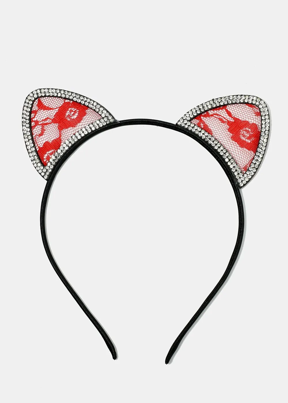 Rhinestone & Lace Cat Ear Headband